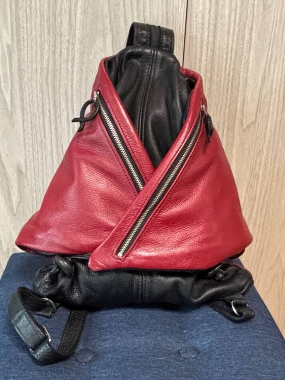 Indian Summer Leather Red & Black Genuine Leather Backpack + Coin Purse | Handma